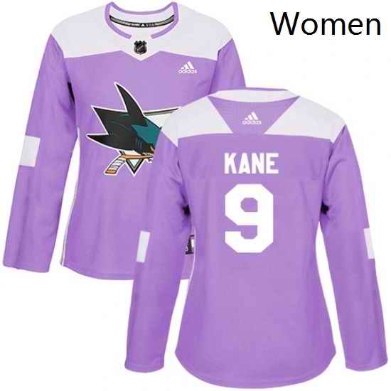 Womens Adidas San Jose Sharks 9 Evander Kane Authentic Purple Fights Cancer Practice NHL Jersey